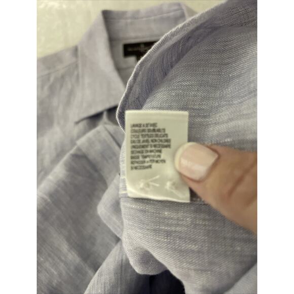 Black Brown‎ 1826 Shirt Mens Large 100% Linen Periwinkle ButtonUp Lightweight - Picture 8 of 10